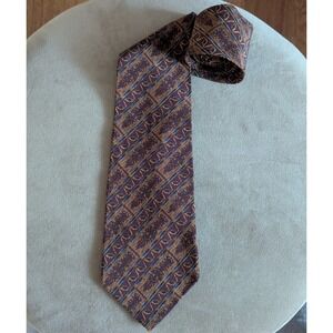 VTG Metropolitan Museum of Art 100% Silk Tie Burgundy Gold Damask Scroll